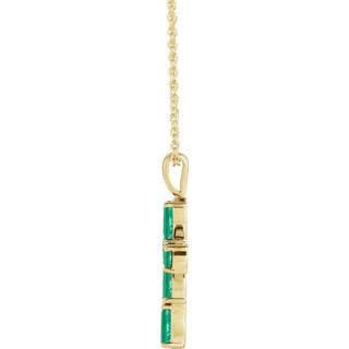 14K Yellow Natural Emerald Cross 16-18" Necklace