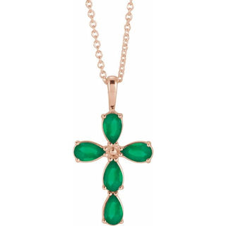 14K Rose Lab-Grown Emerald Cross 16-18" Necklace