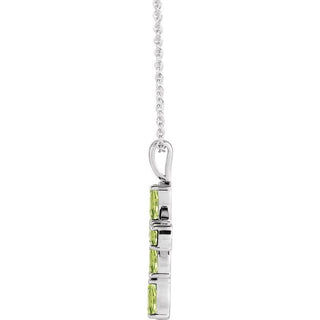 Platinum Natural Peridot Cross 16-18" Necklace