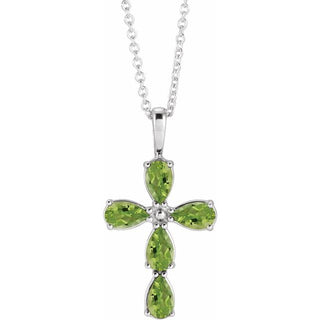 Platinum Natural Peridot Cross 16-18" Necklace