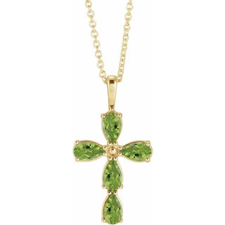 14K Yellow Natural Peridot Cross 16-18" Necklace