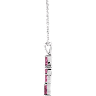 Platinum Natural Pink Tourmaline Cross 16-18" Necklace