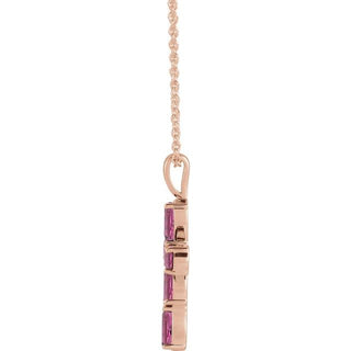 14K Rose Natural Pink Tourmaline Cross 16-18" Necklace