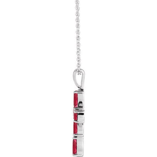 Sterling Silver Lab-Grown Ruby Cross 16-18" Necklace