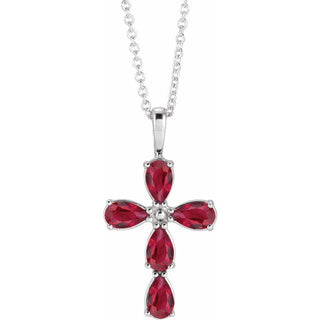 Platinum Natural Ruby Cross 16-18" Necklace
