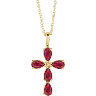 14K Yellow Lab-Grown Ruby Cross 16-18" Necklace