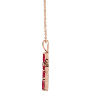 14K Rose Natural Ruby Cross 16-18" Necklace