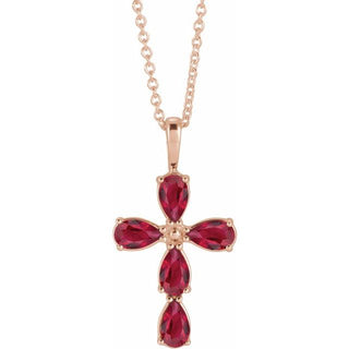 14K Rose Natural Ruby Cross 16-18" Necklace