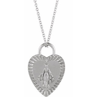 Sterling Silver Miraculous Mary Heart 16-18" Necklace