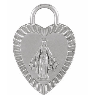 Platinum 20x13.9 mm Miraculous Mary Heart Pendant