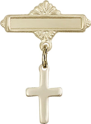 14kt Gold Filled Polished Badge Pin Cross Baby Badge