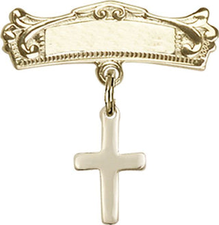 14kt Gold Badge Pin Cross Baby Badge