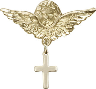 14kt Gold Large Angel w/Wings Cross Baby Badge