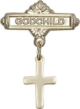14kt Gold Godchild Cross Baby Badge
