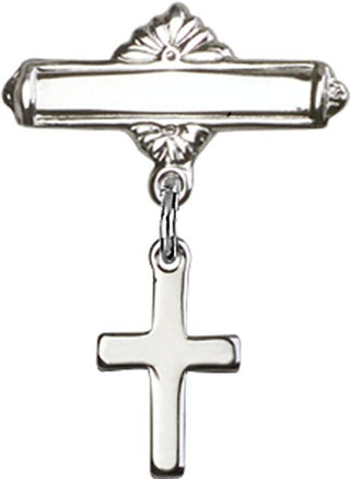 Sterling Silver Polished Badge Pin Cross Baby Badge