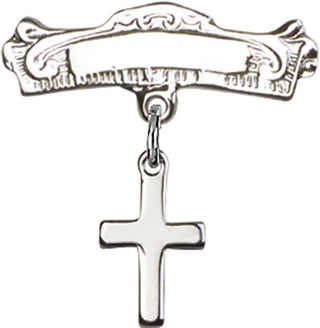 Sterling Silver Badge Pin Cross Baby Badge