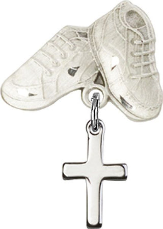 Sterling Silver Baby Boots Cross Baby Badge