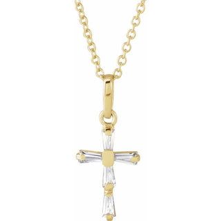14K Yellow Imitation White Cubic Zirconia Cross Youth 15" Necklace  
