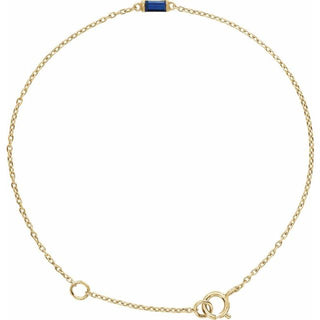 14K Yellow Straight Baguette Natural Blue Sapphire 6 1/2-7 1/2" Bracelet