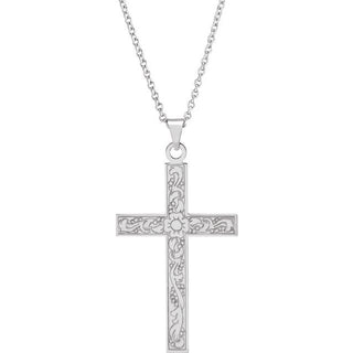 14K White 39x25 mm Cross 18" Necklace