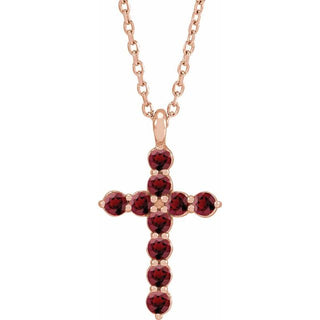 14K Rose Natural Mozambique Garnet Cross 16-18" Necklace