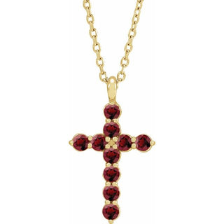 14K Yellow Natural Mozambique Garnet Cross 16-18" Necklace
