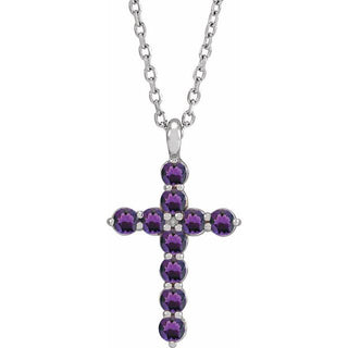 14K White Natural Amethyst Cross 16-18" Necklace