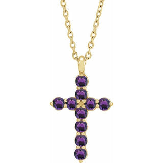 14K Yellow Natural Amethyst Cross 16-18" Necklace