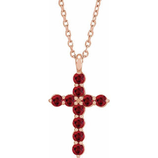 14K Rose Natural Ruby Cross 16-18" Necklace