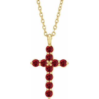 14K Yellow Natural Ruby Cross 16-18" Necklace