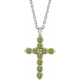 14K White Natural Peridot Cross 16-18" Necklace