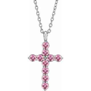 Platinum Natural Pink Tourmaline Cross 16-18" Necklace