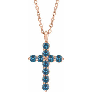14K Rose Natural Blue Zircon Cross 16-18" Necklace