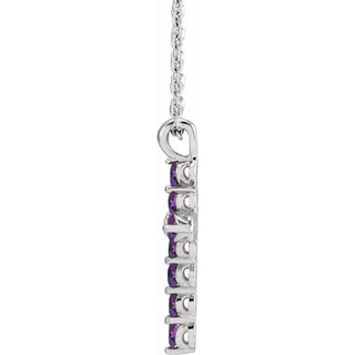 14K White Natural Amethyst Cross 16-18" Necklace