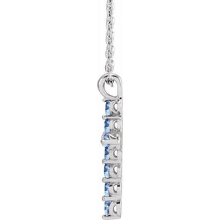 Platinum Natural Aquamarine Cross 16-18" Necklace
