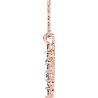 14K Rose Natural Aquamarine Cross 16-18" Necklace
