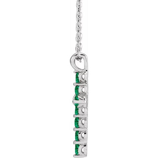 Platinum Natural Emerald Cross 16-18" Necklace