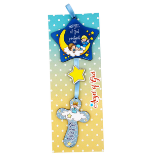 Baby's Wooden Crib Ornament with Cross for Boys