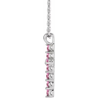 14K White Natural Pink Tourmaline Cross 16-18" Necklace