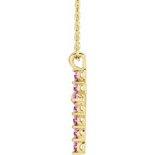 14K Yellow Natural Pink Tourmaline Cross 16-18" Necklace