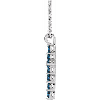 Platinum Natural Blue Zircon Cross 16-18" Necklace