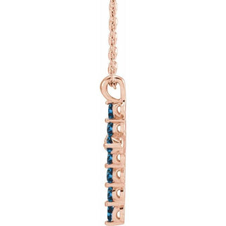 14K Rose Natural Blue Zircon Cross 16-18" Necklace