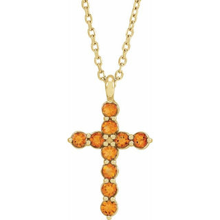 14K Yellow Natural Citrine Cross 16-18" Necklace
