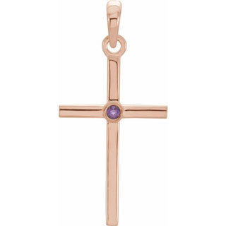 14K Rose Natural Amethyst Cross Pendant