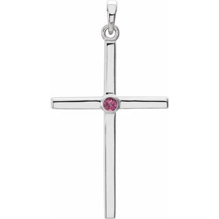 14K White Natural Pink Tourmaline Cross Pendant
