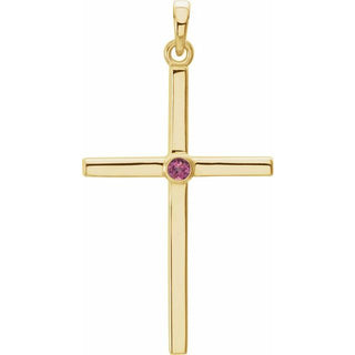 14K Yellow Natural Pink Tourmaline Cross Pendant