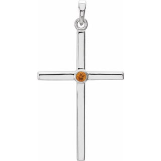 14K White Natural Citrine Cross Pendant