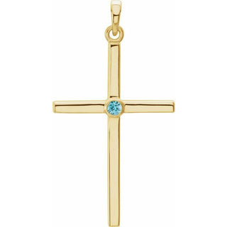 14K Yellow Natural Blue Zircon Cross Pendant
