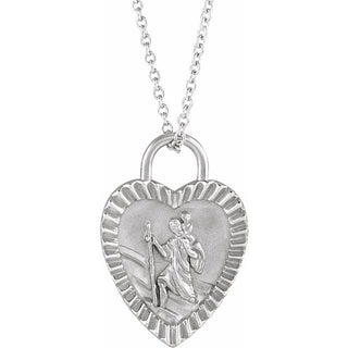 Platinum Saint Christopher Heart Medal 16-18" Necklace