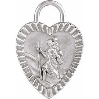 14K White Saint Christopher Heart Medal Pendant
